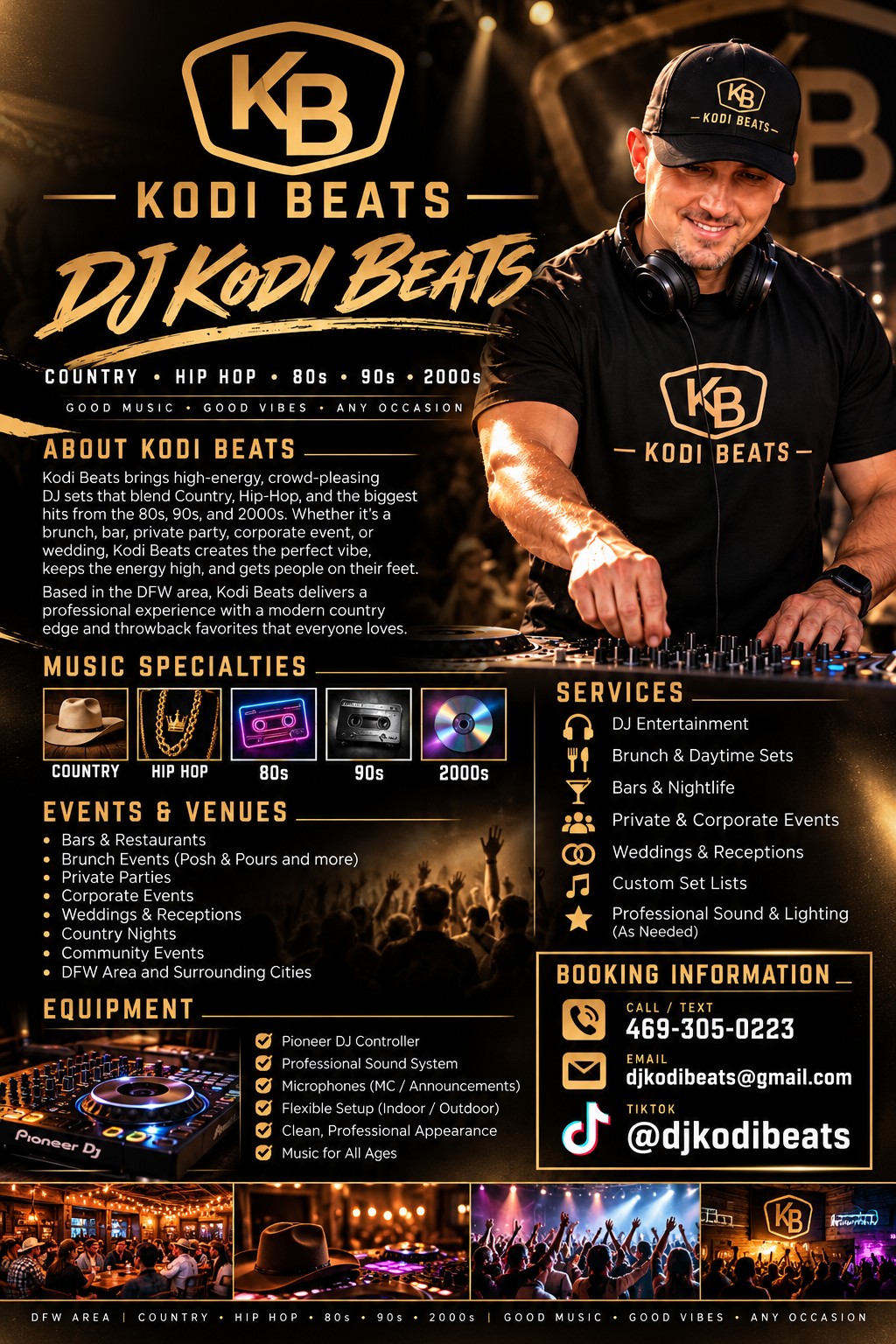 Kodi Beats DJ promotional press kit showing services and music specialties